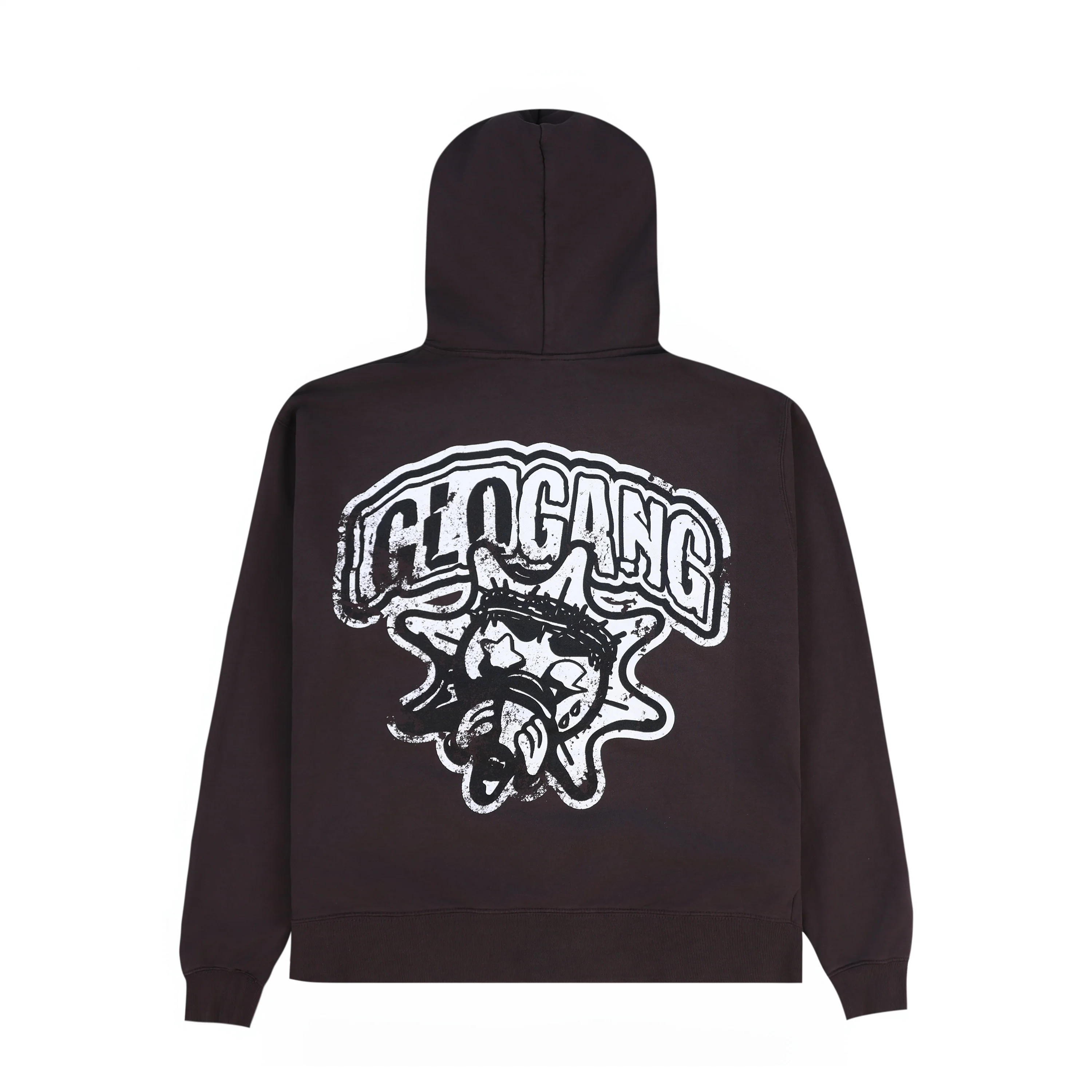 Distressed Logo Glo Zip Up Hoodie (Brown) - Image 2