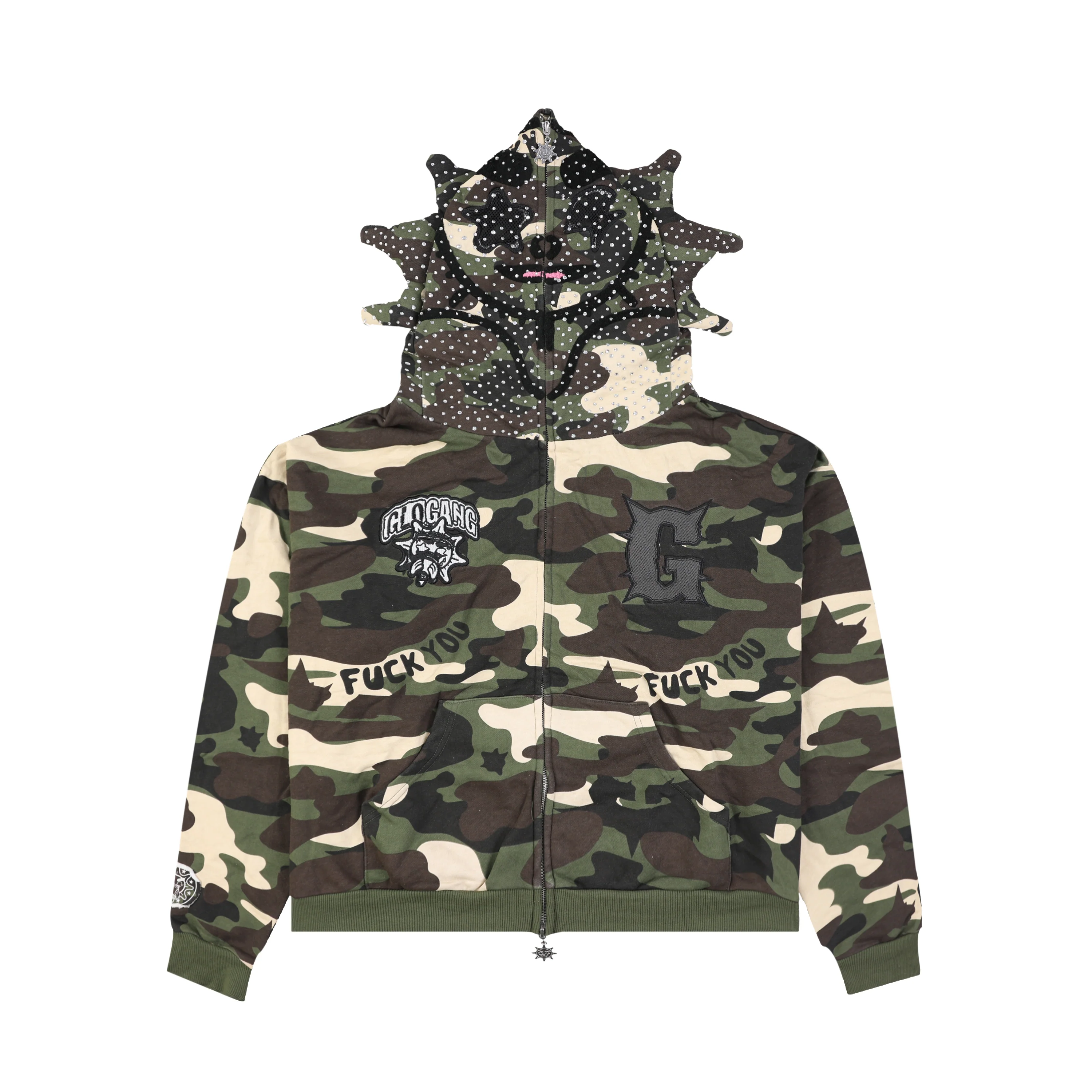 F*ck You Full Zip Rhinestone Hoodie (Camo)
