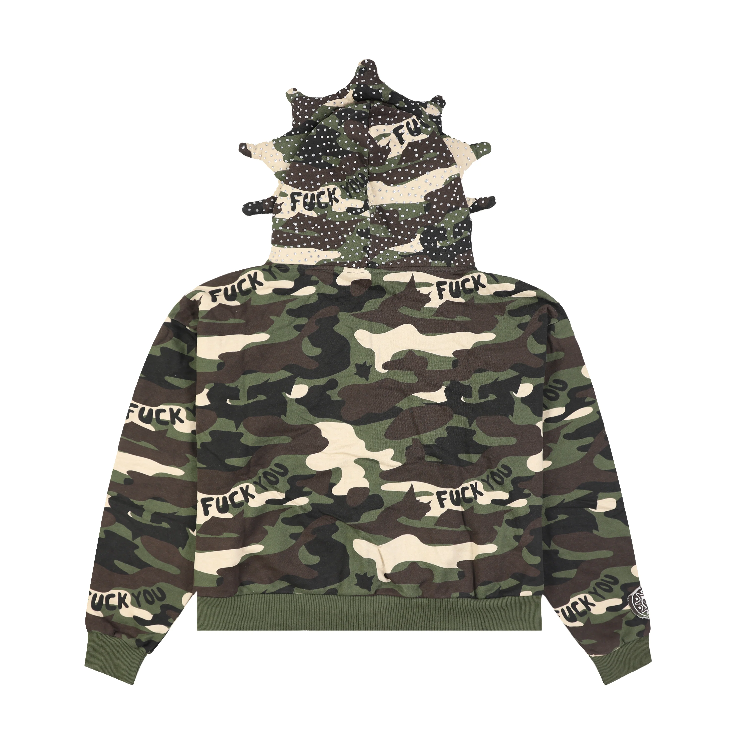 F*ck You Full Zip Rhinestone Hoodie (Camo) - Image 2