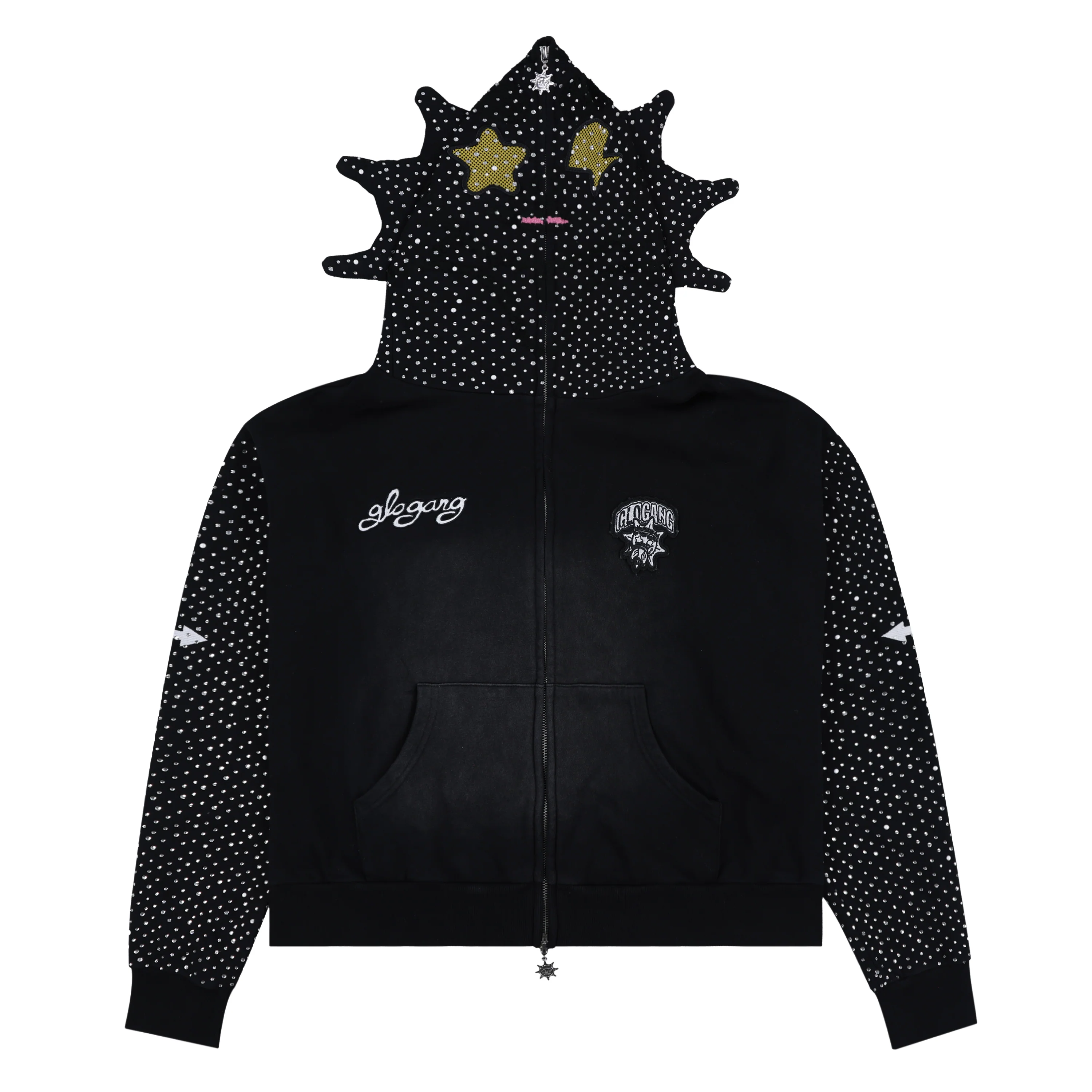 Glo Man Full Zip Pearl Rhinestone Hoodie (Black Pearl)